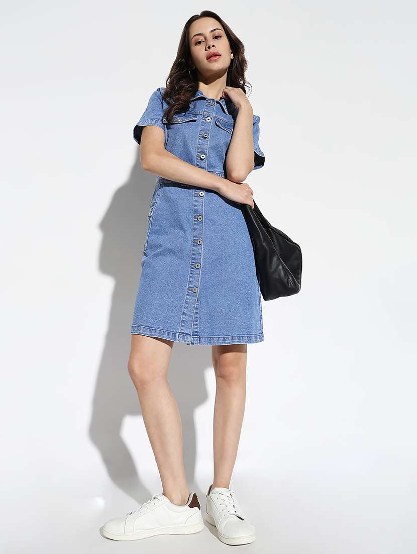 women solid collared short sleeve shirt dress - 21562672 -  Standard Image - 4