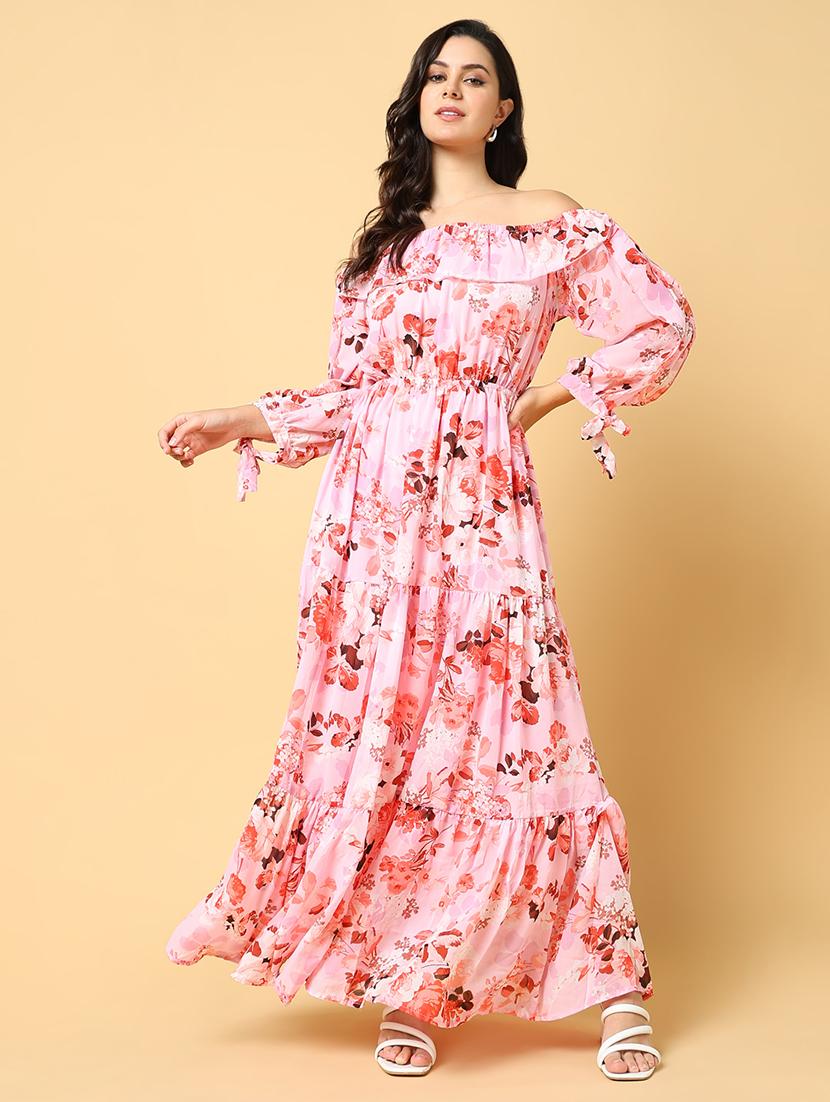 women floral printed off shoulder tiered dress - 21562674 - Standard Image - 1