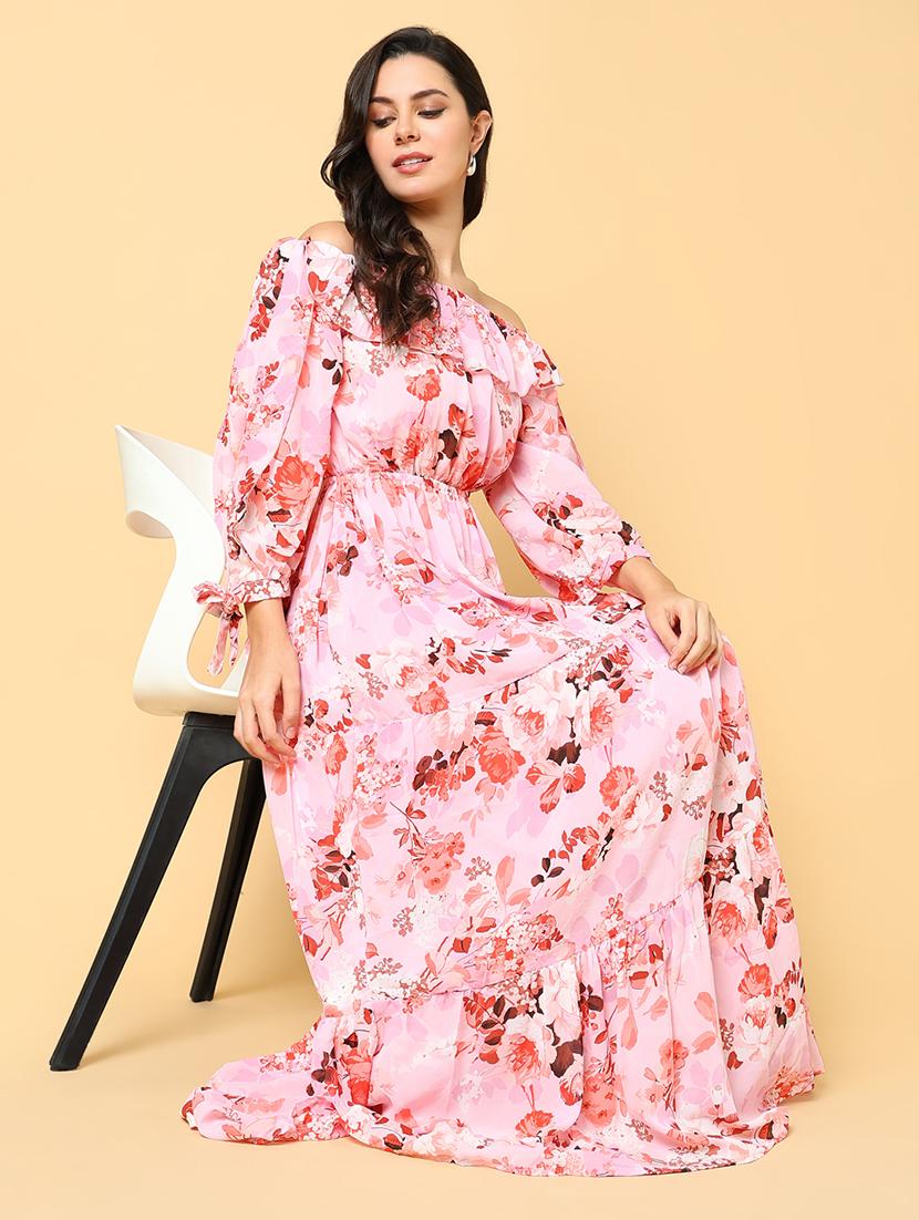 women floral printed off shoulder tiered dress - 21562674 - Standard Image - 4