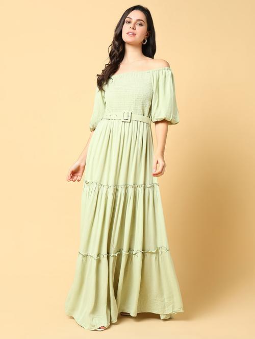 women printed off shoulder tiered dress - 21562679 -  Standard Image - 0