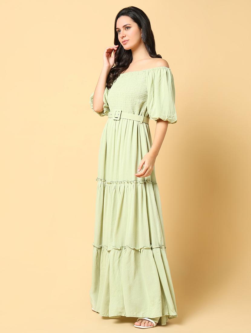 women printed off shoulder tiered dress - 21562679 -  Standard Image - 1