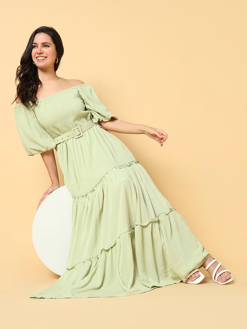 women printed off shoulder tiered dress - 21562679 - Standard Image - 4