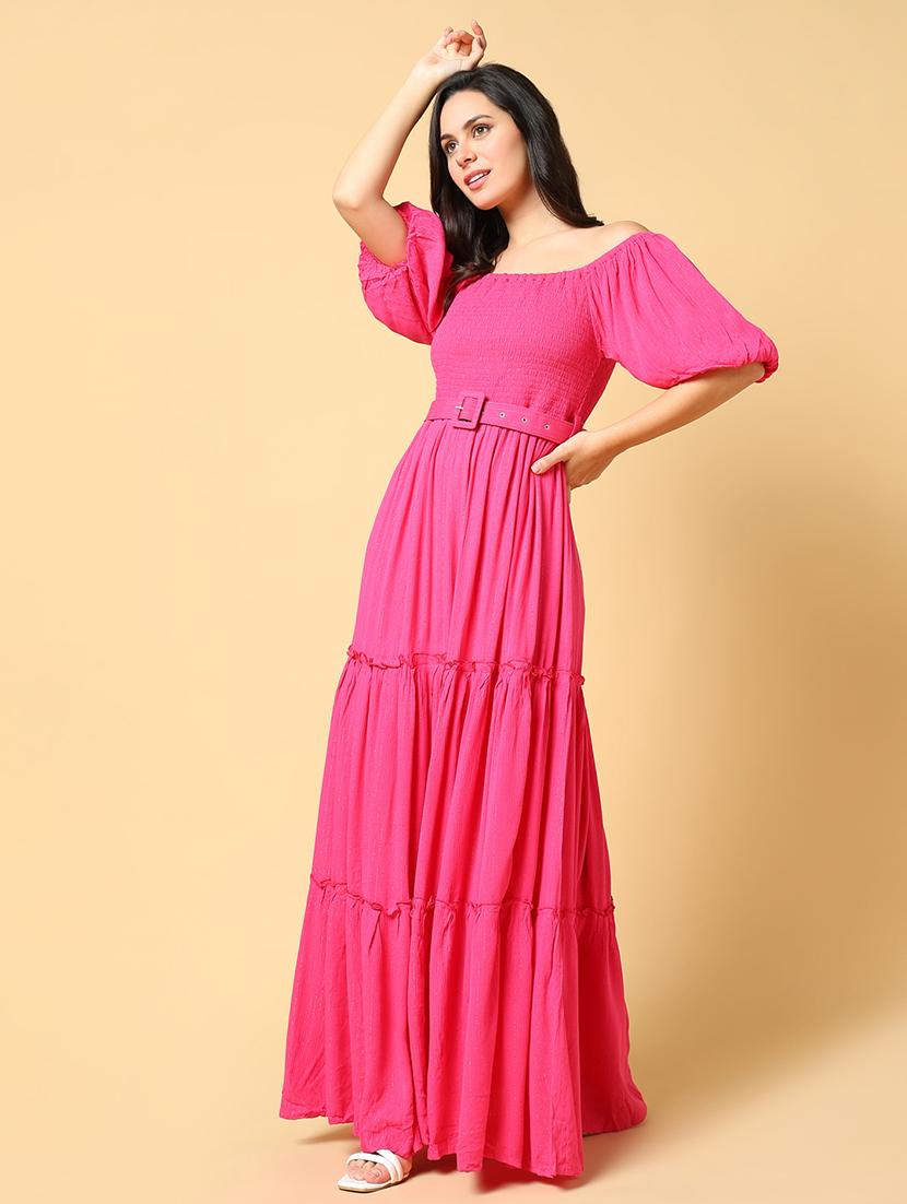 women solid off shoulder tiered dress - 21562680 - Standard Image - 4