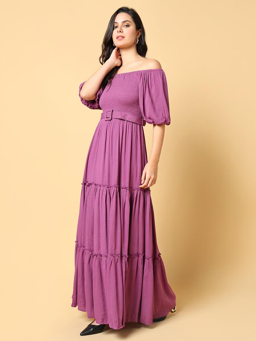 women solid off shoulder tiered dress - 21562681 - Standard Image - 4