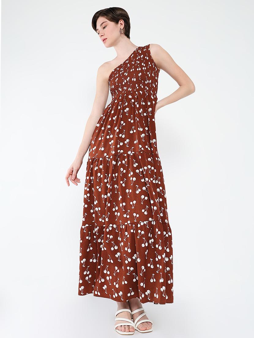 women printed single shoulder tiered dress - 21562684 -  Standard Image - 1
