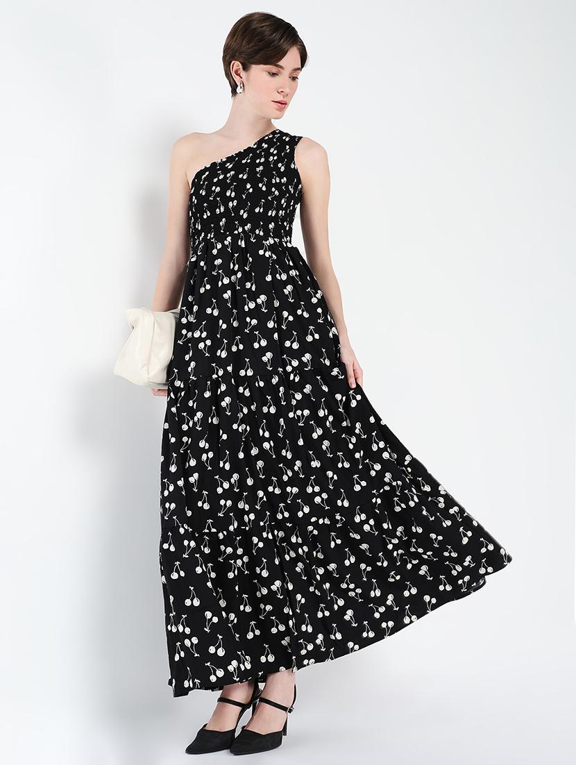 women printed single shoulder tiered dress - 21562685 -  Standard Image - 1