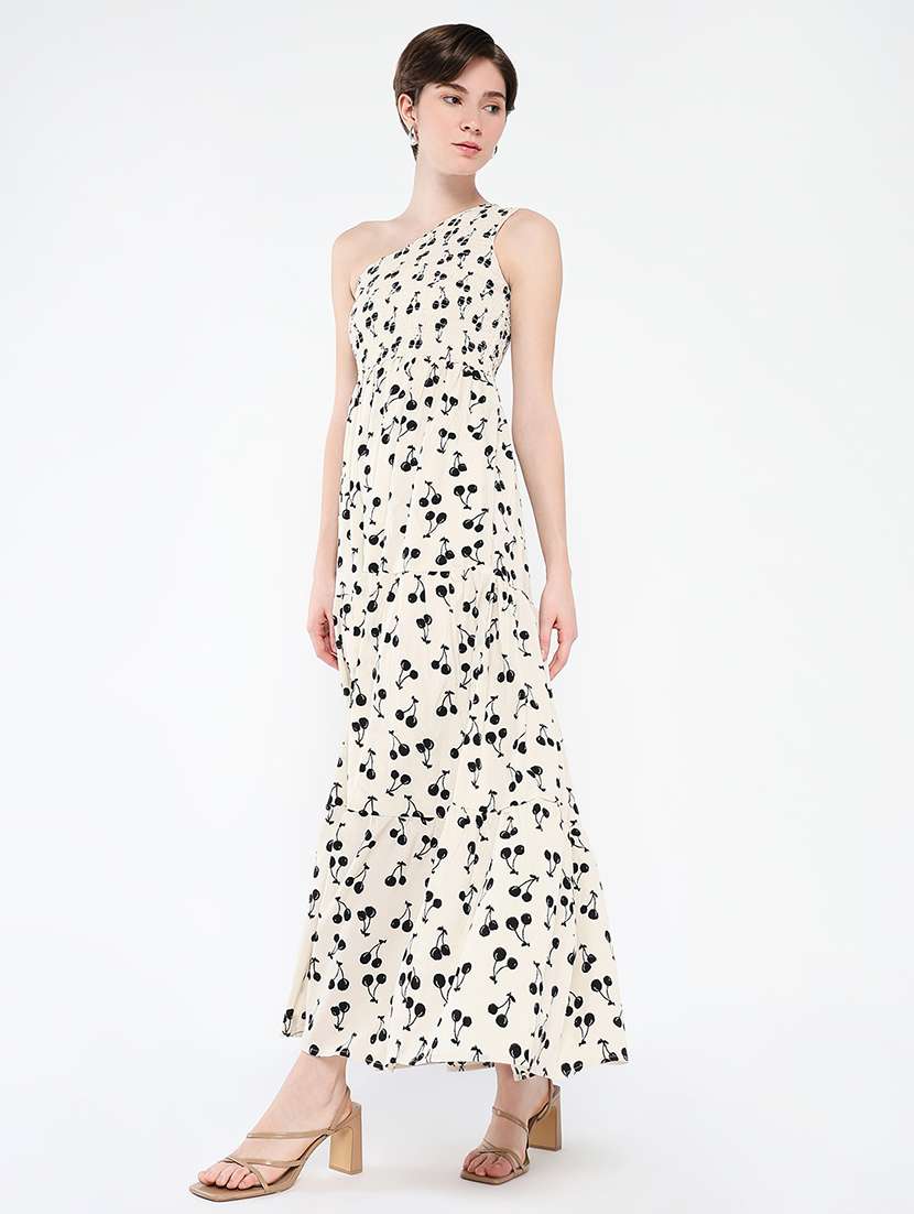 women printed single shoulder tiered dress - 21562686 -  Standard Image - 1