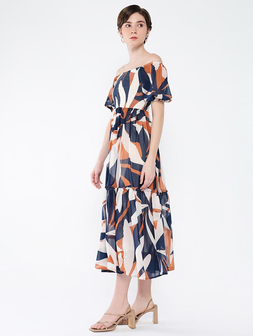 women printed off shoulder dress - 21562687 - Standard Image - 1