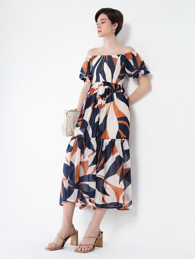 women printed off shoulder dress - 21562687 - Standard Image - 4