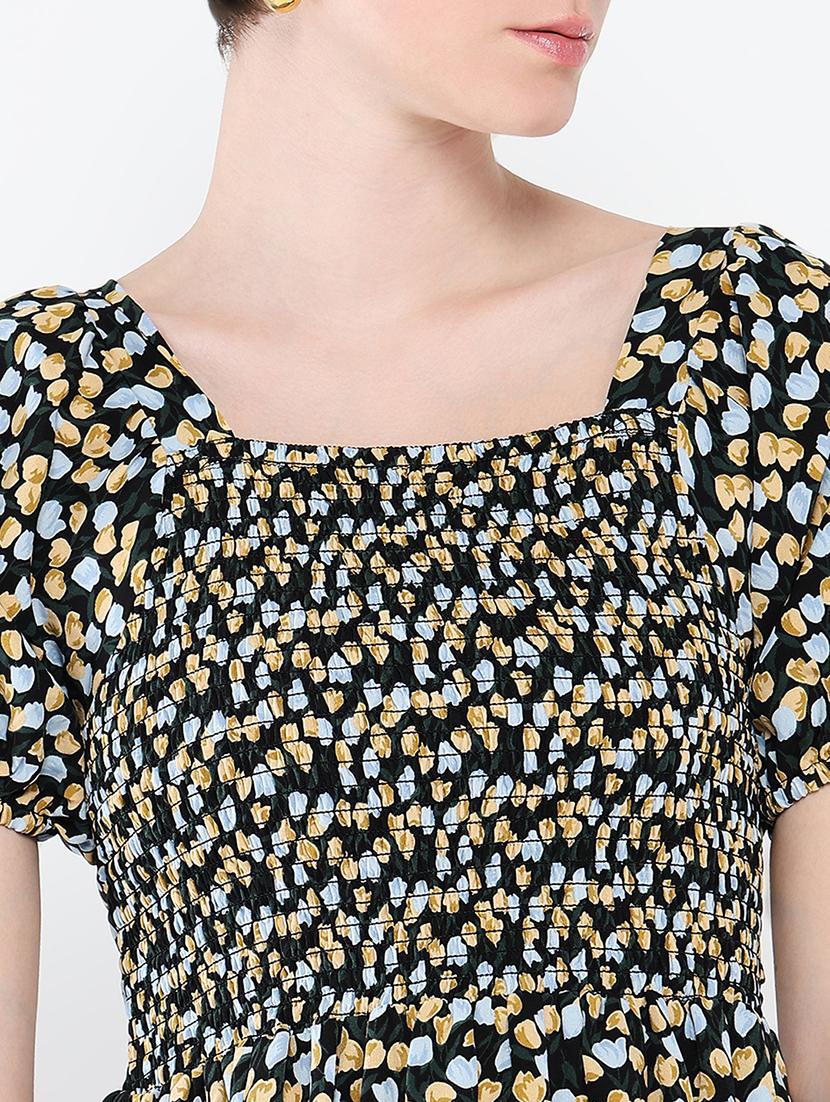 women printed puff sleeves fit & flare dress - 21562688 - Standard Image - 6