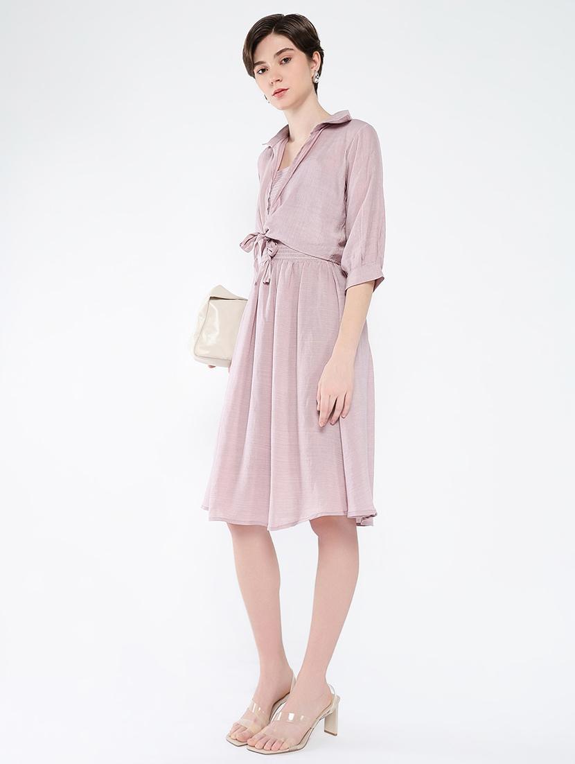 women solid sleeveless fit & flare dress with shrug - 21562696 - Standard Image - 4