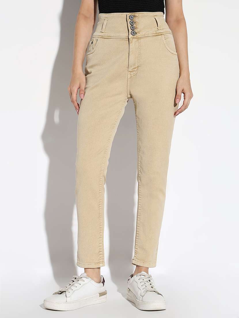 women solid high rise slim fit jean