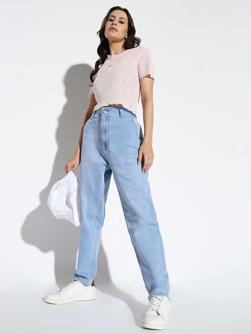 women solid high rise mom fit jeans - 21562705 - Standard Image - 4