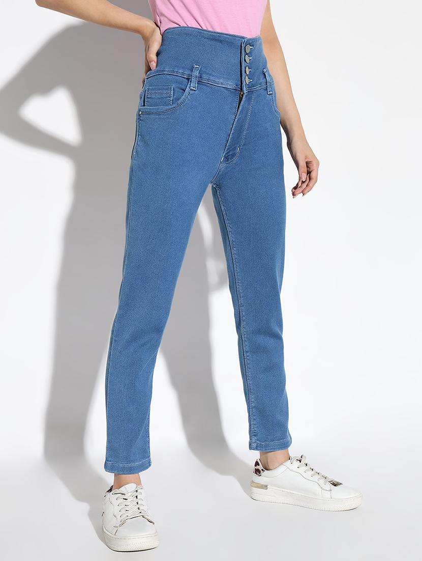 women solid high rise straight jeans - 21562710 - Standard Image - 1