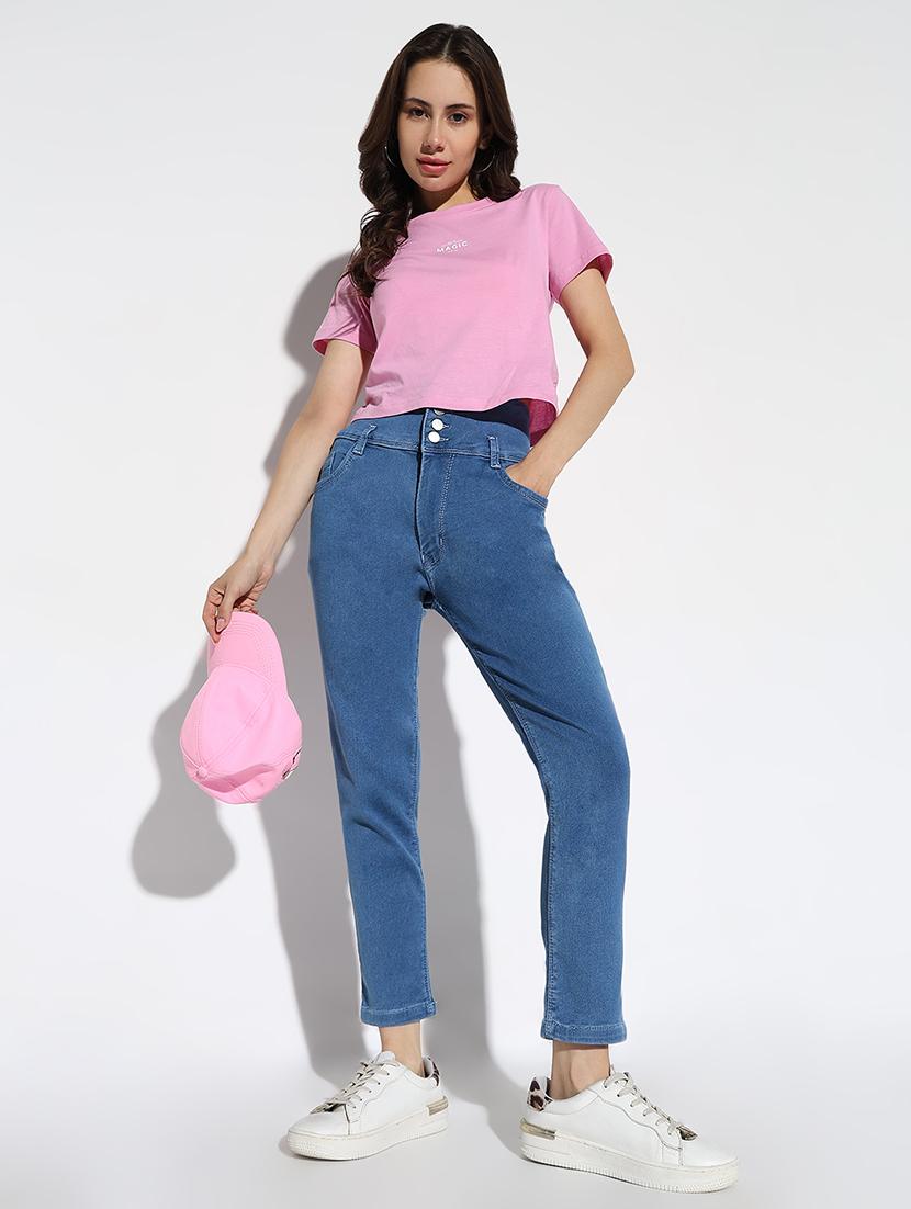 women solid high rise straight jeans - 21562710 - Standard Image - 4