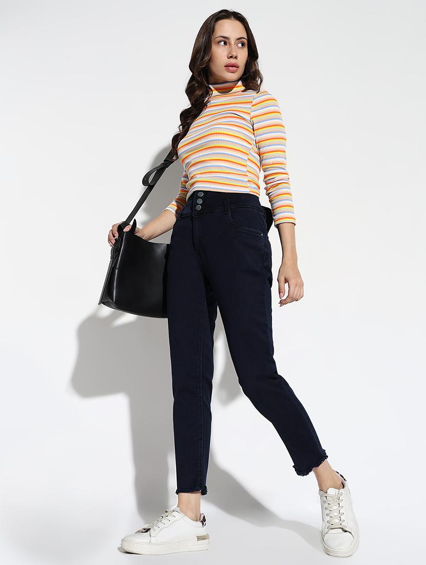 women solid high rise slim fit jeans - 21562715 - Standard Image - 4