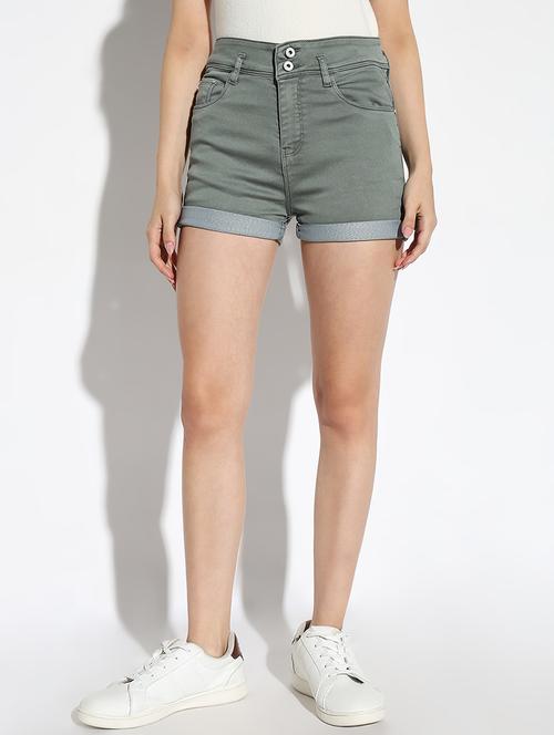 women solid high rise denim shorts - 21562718 -  Standard Image - 0