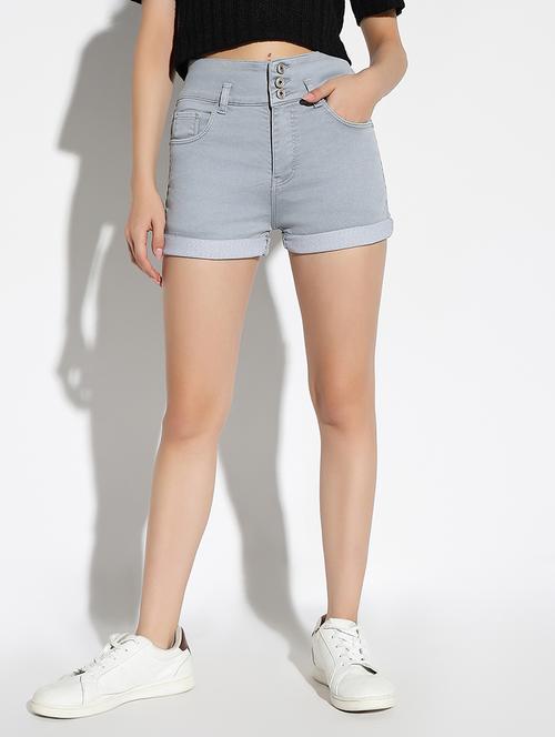 women solid high rise denim shorts - 21562723 -  Standard Image - 0