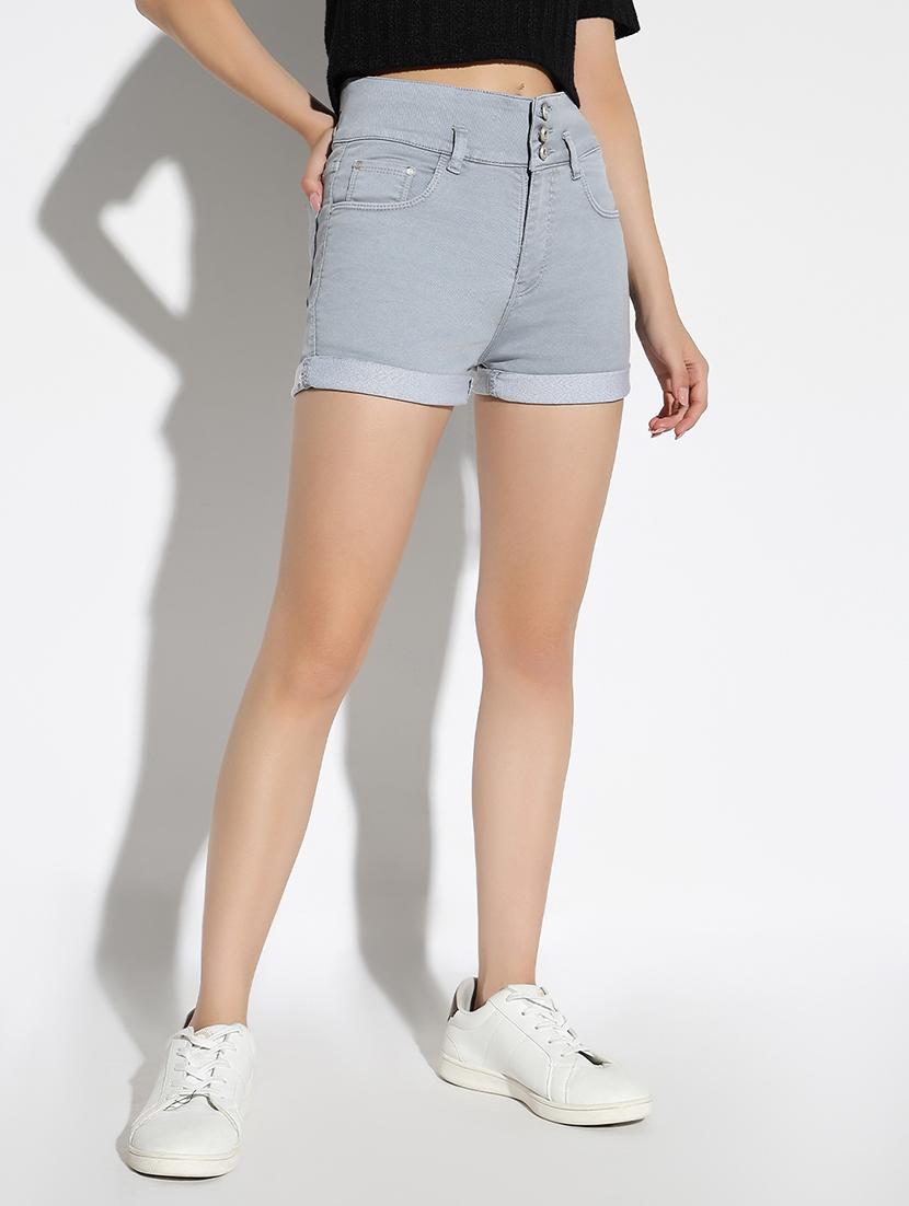 women solid high rise denim shorts - 21562723 -  Standard Image - 1