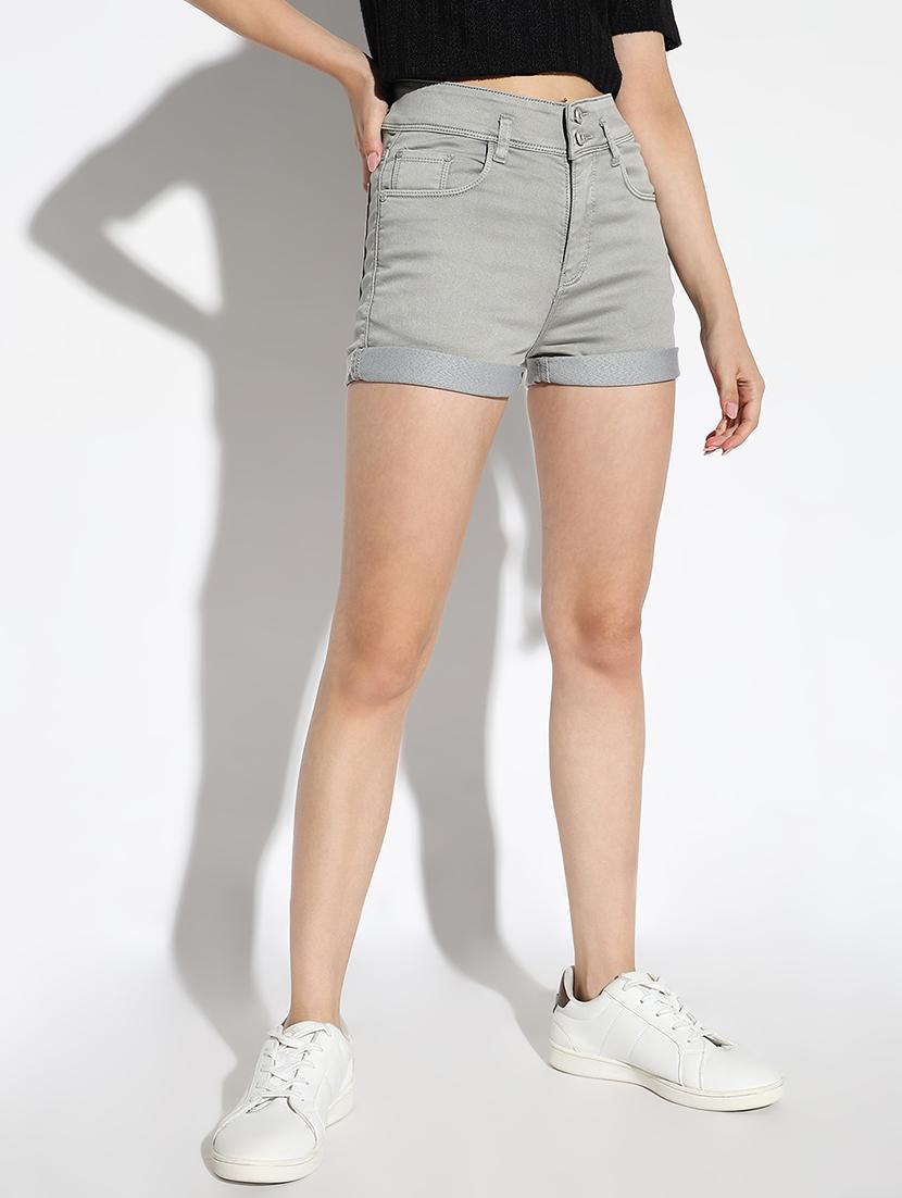 women solid high rise denim shorts - 21562727 -  Standard Image - 1