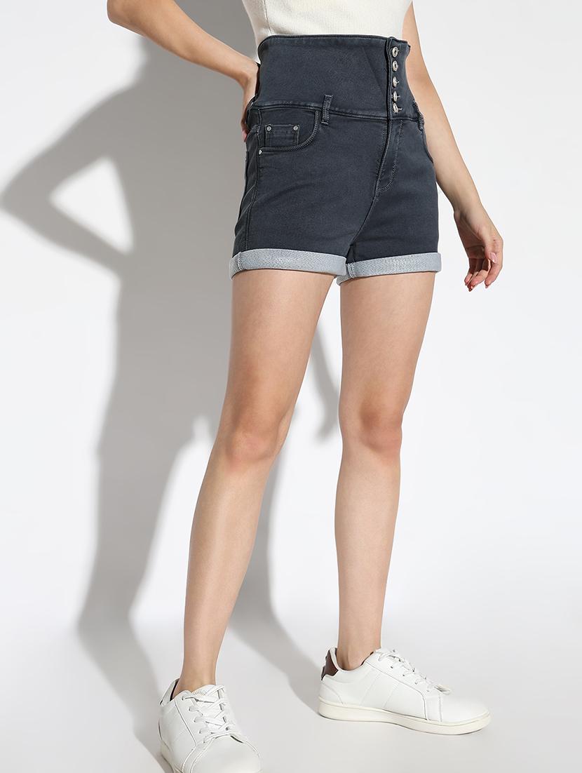 women solid high rise denim shorts - 21562742 -  Standard Image - 1