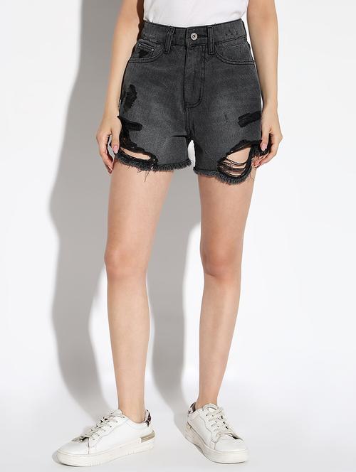 women washed distressed high rise denim shorts - 21562743 - Standard Image - 0