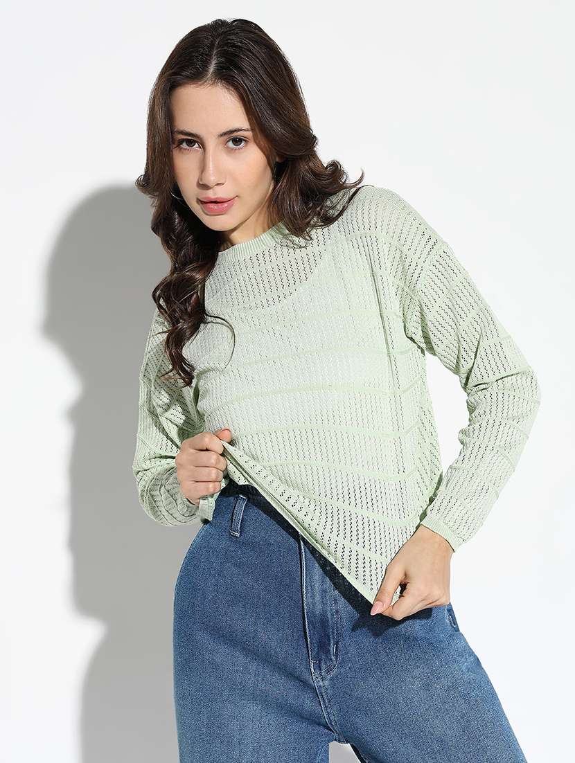 women self design crew neck pullover - 21562748 - Standard Image - 1