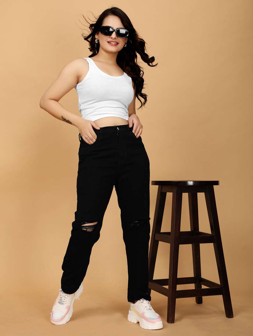 women solid higf rise straight fit jean - 21562785 - Standard Image - 4