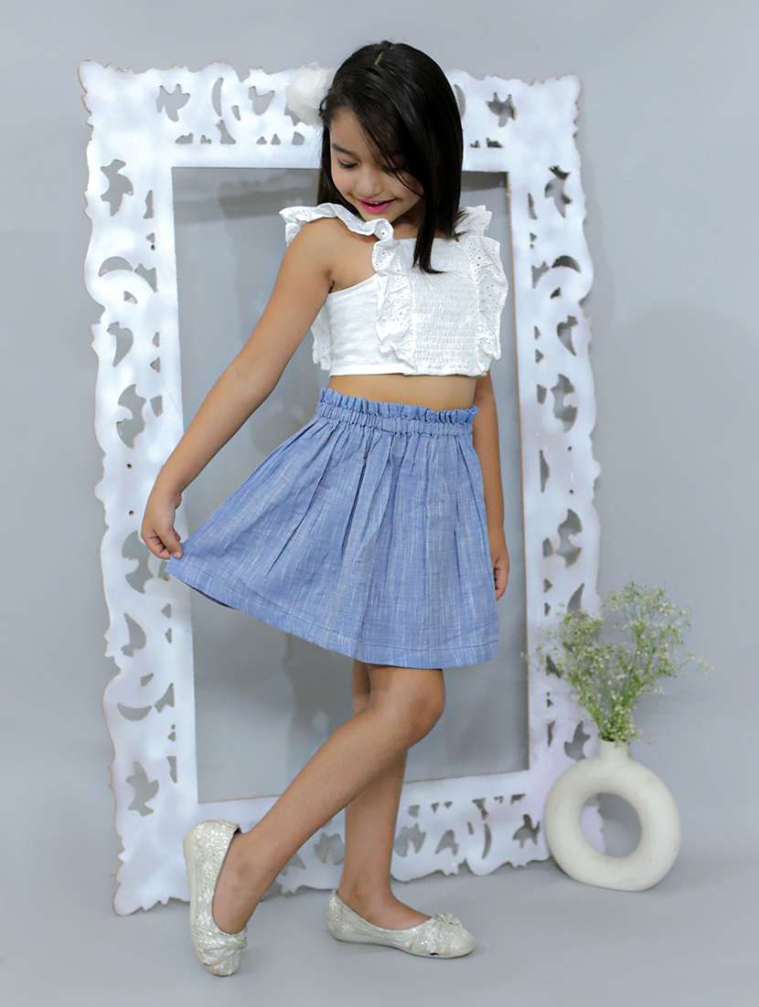 girls blue solid mini skirt