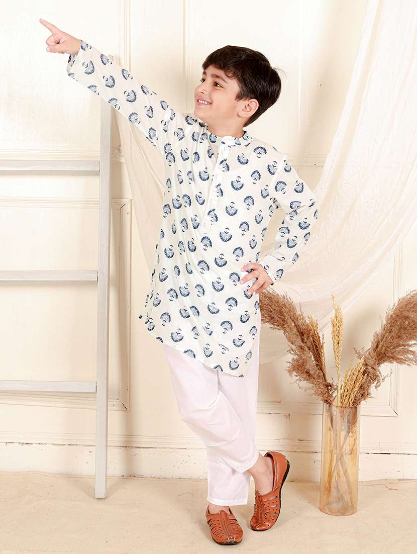 boys printed long sleeve kurta sets