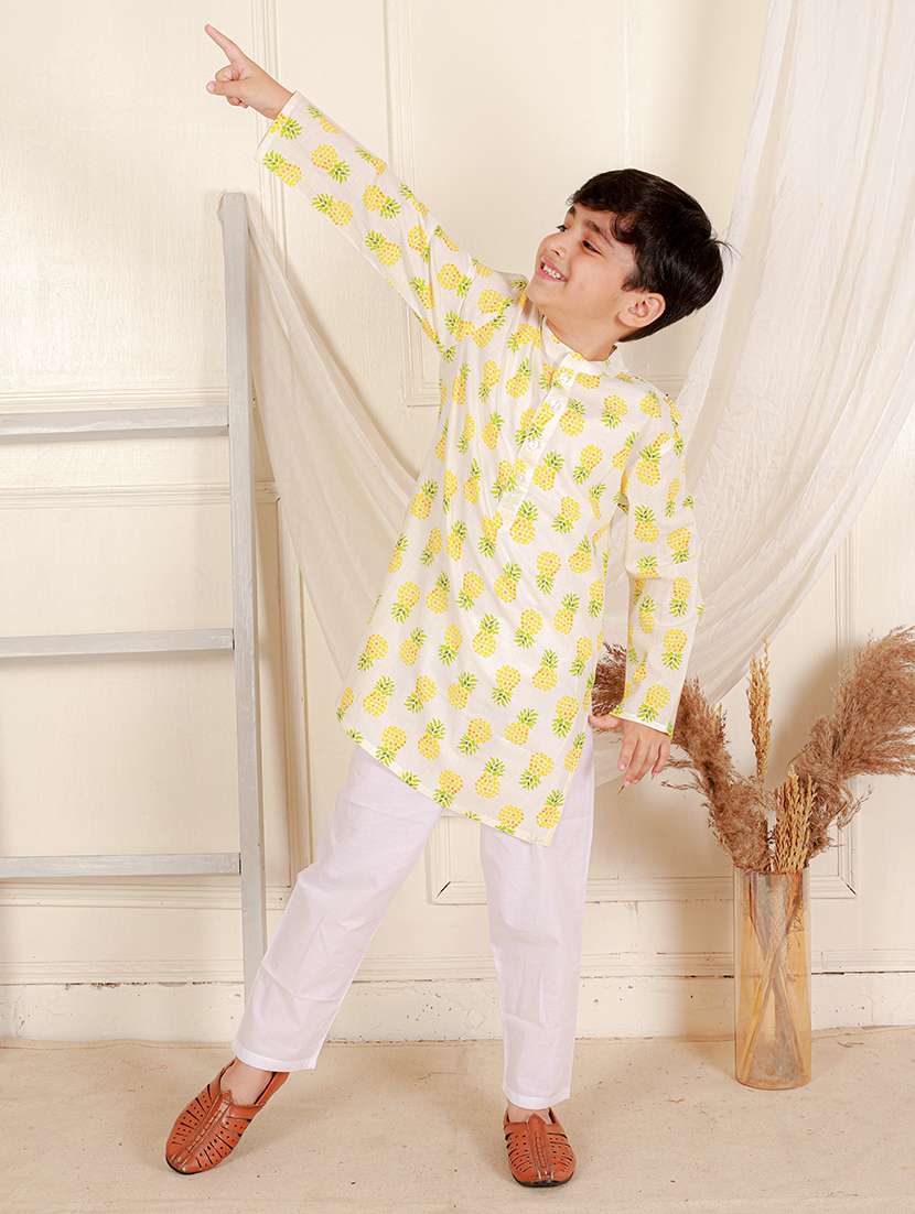 boys printed long sleeve kurta sets