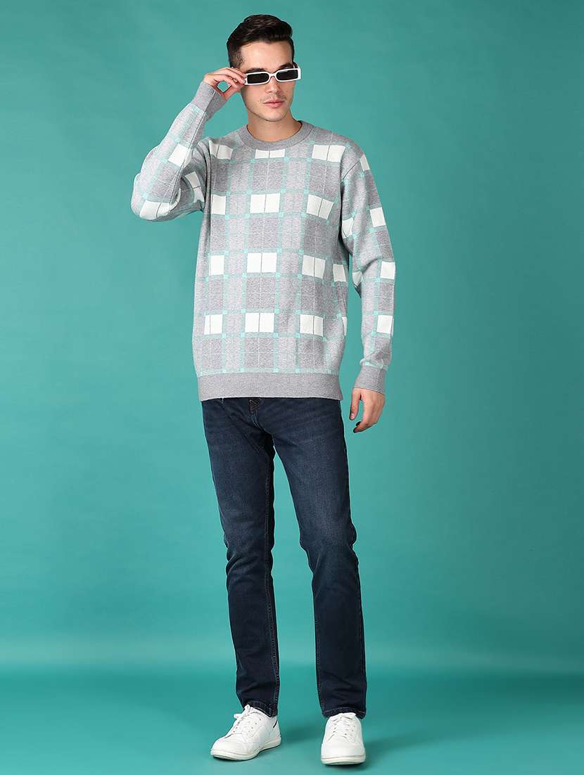 men round neck checkered pullover - 21562883 -  Standard Image - 4