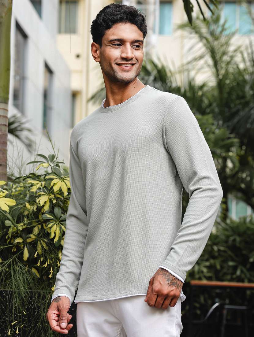 men round neck plain long sleeve t-shirt - 21563300 - Standard Image - 1