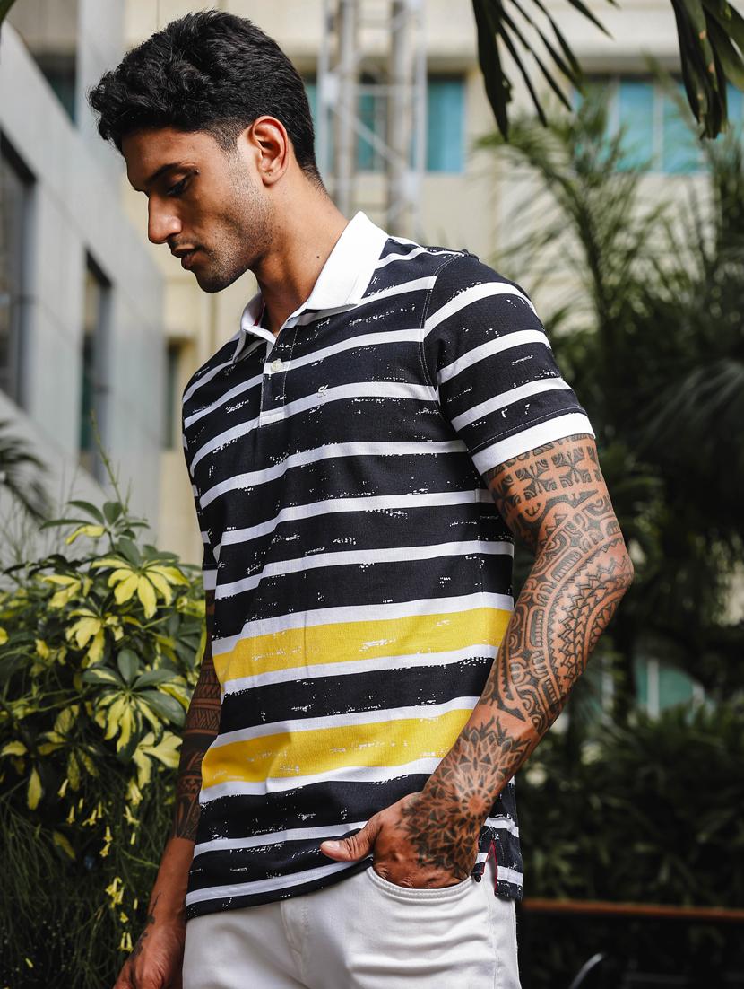 men striped short sleeves polo t-shirt - 21563327 - Standard Image - 1