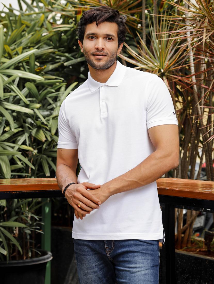 men solid short sleeves polo t-shirt - 21563330 -  Zoom Image - 0