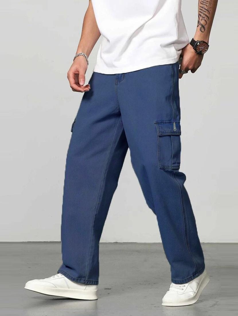 men solid mid rise cargo