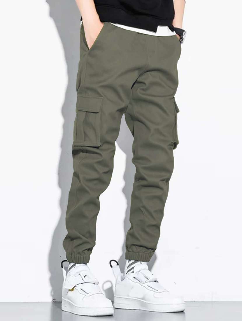 men solid mid rise cargo