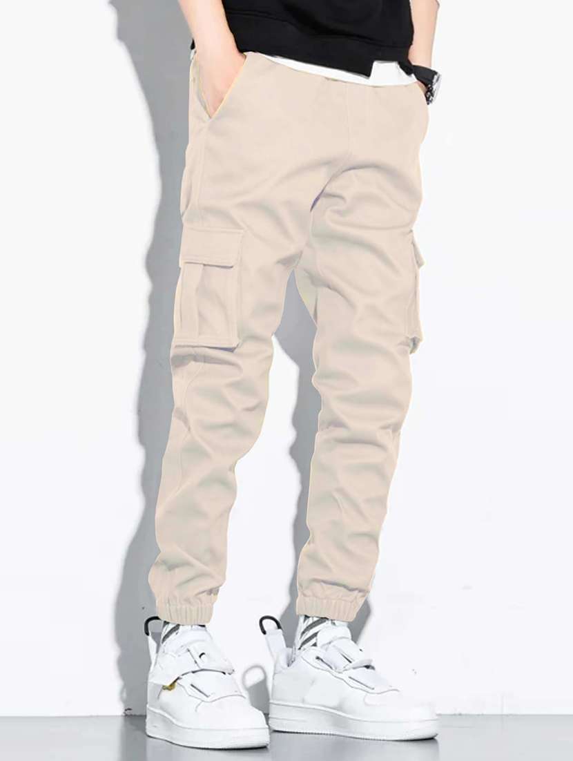 men solid mid rise cargo