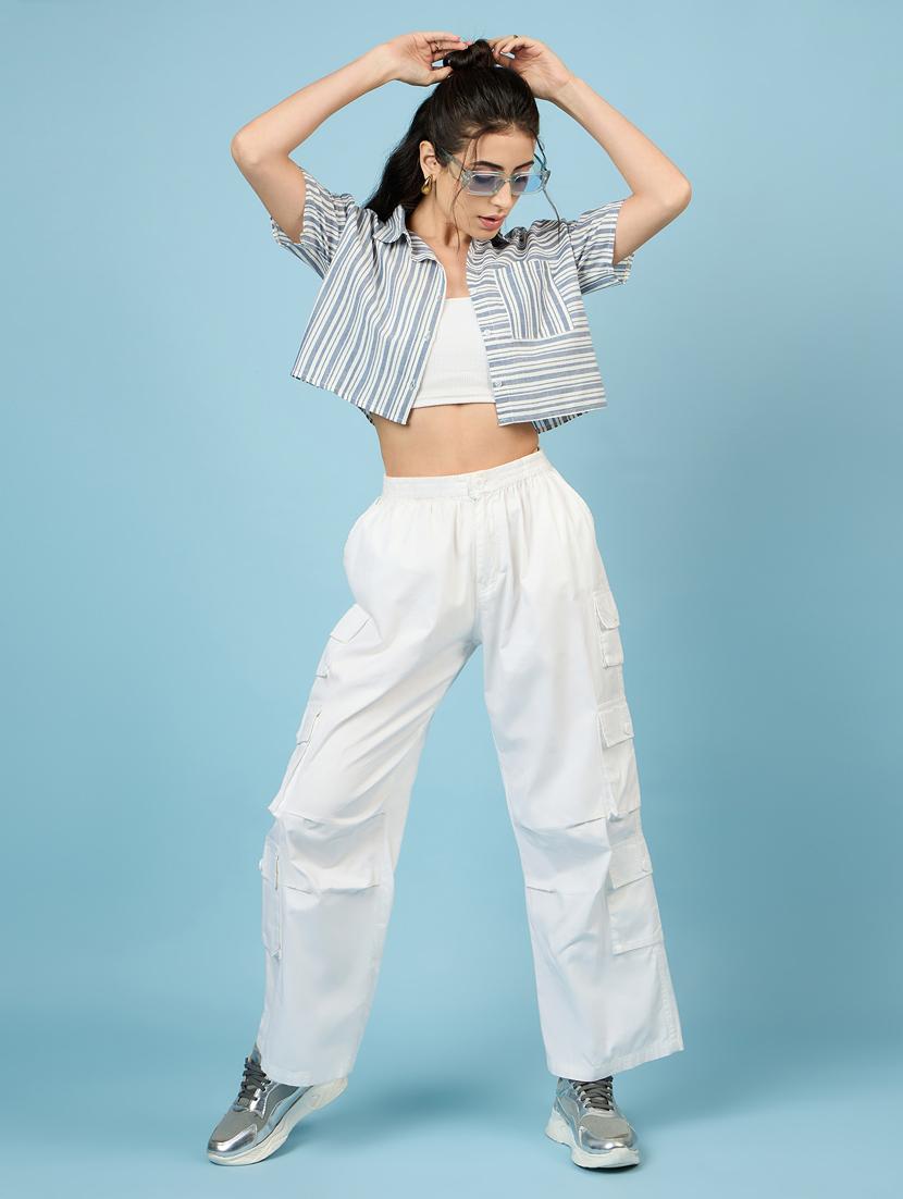 women blue stripes crop shirt - 21563504 - Standard Image - 4