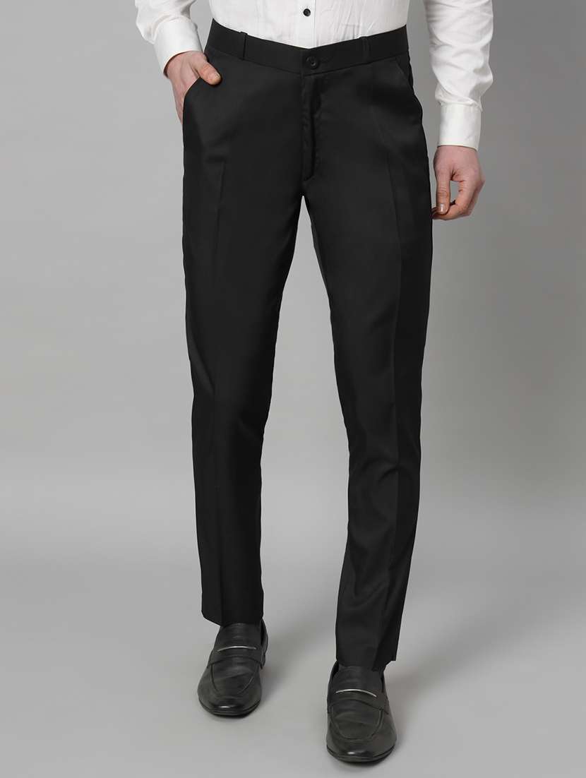 men solid flat front slim fit formal trouser