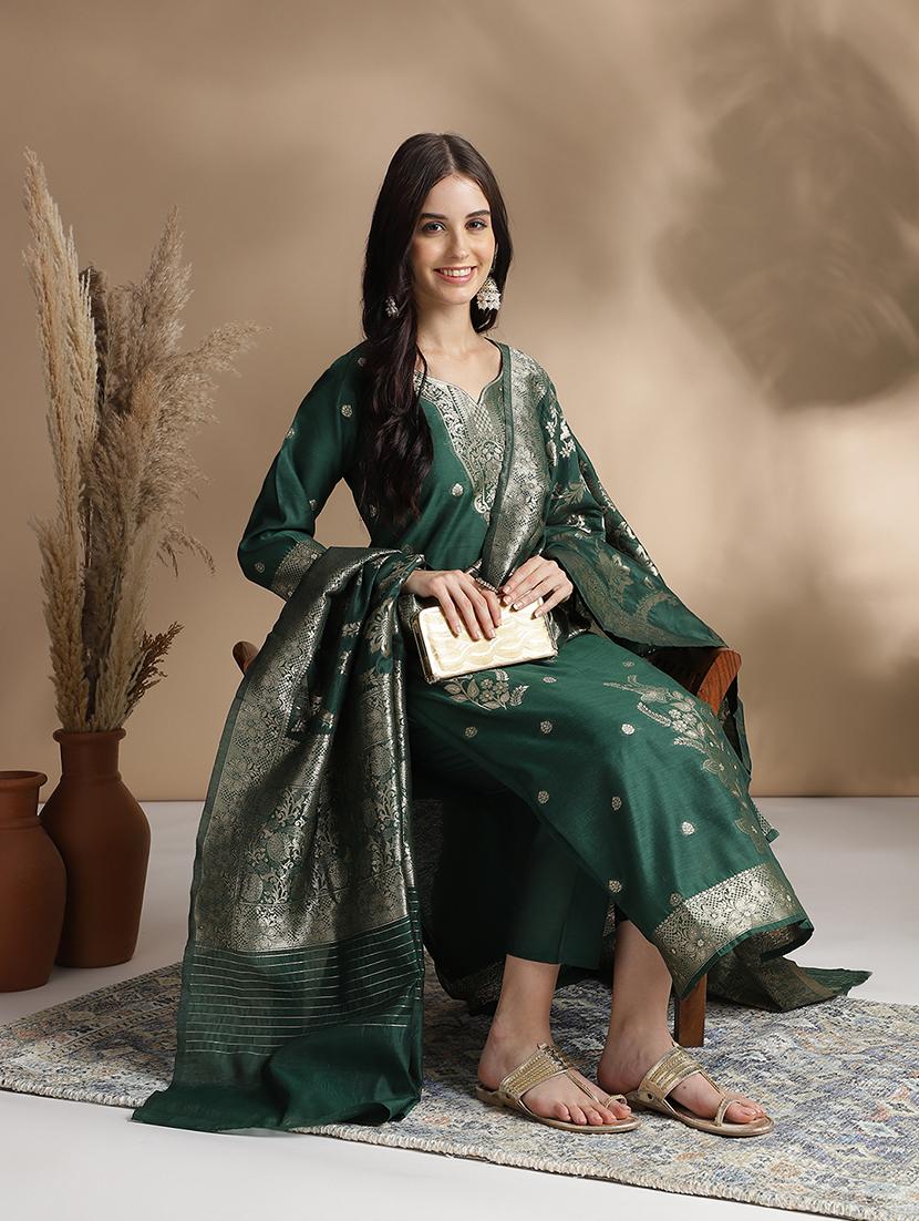 women self design three quarter sleeve suit set - 21563726 -  Standard Image - 1