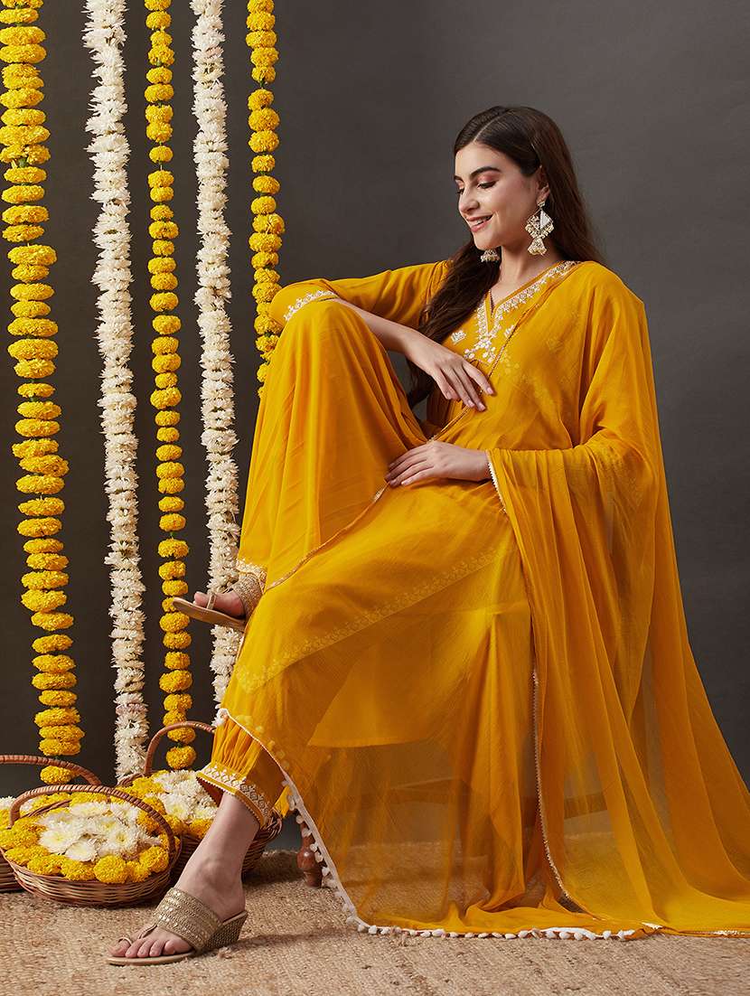 women embroidered three quarter sleeves suit set - 21563794 - Standard Image - 1