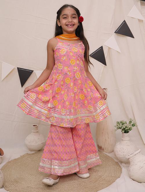 girls floral printed kurta sharara set with dupatta - 21563815 - Standard Image - 0