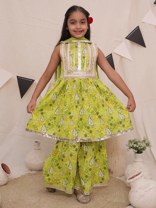 girls printed kurta sharara set with dupatta - 21563902 - Standard Image - 0