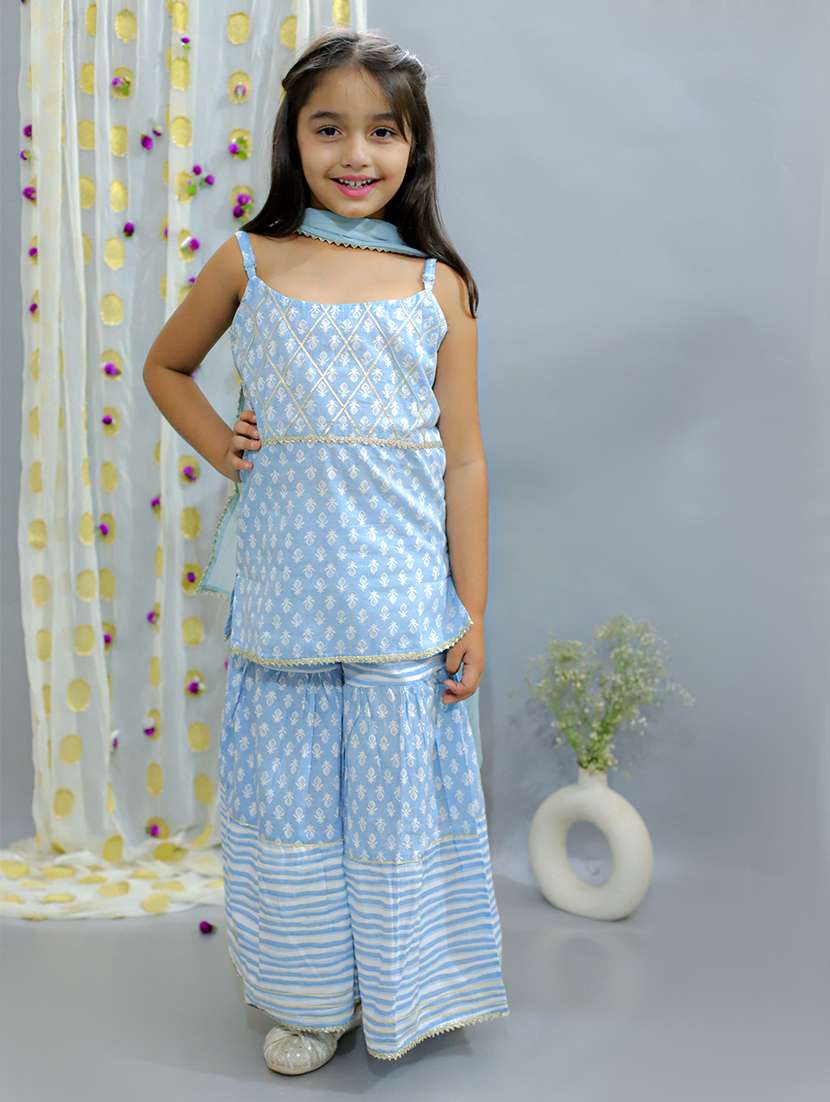 girls printed kurta sharara set with dupatta