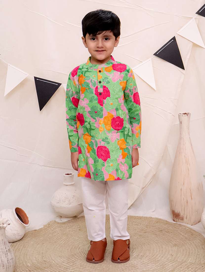boys floral printed long sleeve kurta sets