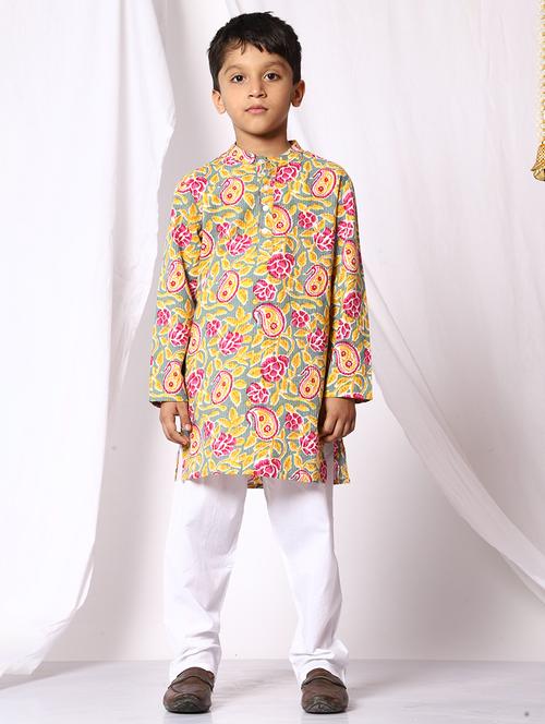 boys printed mandarin neck kurta pyjama set - 21563988 - Standard Image - 0