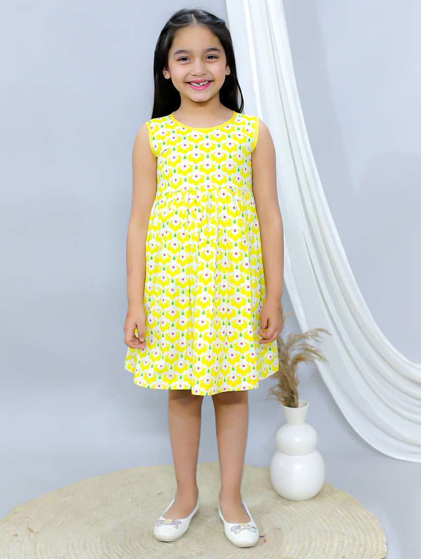 girls printed round neck a-line dress