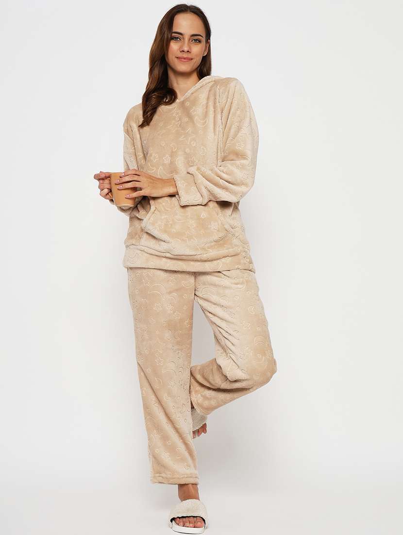 women long sleeve solid nightwear set - 21564076 -  Standard Image - 1