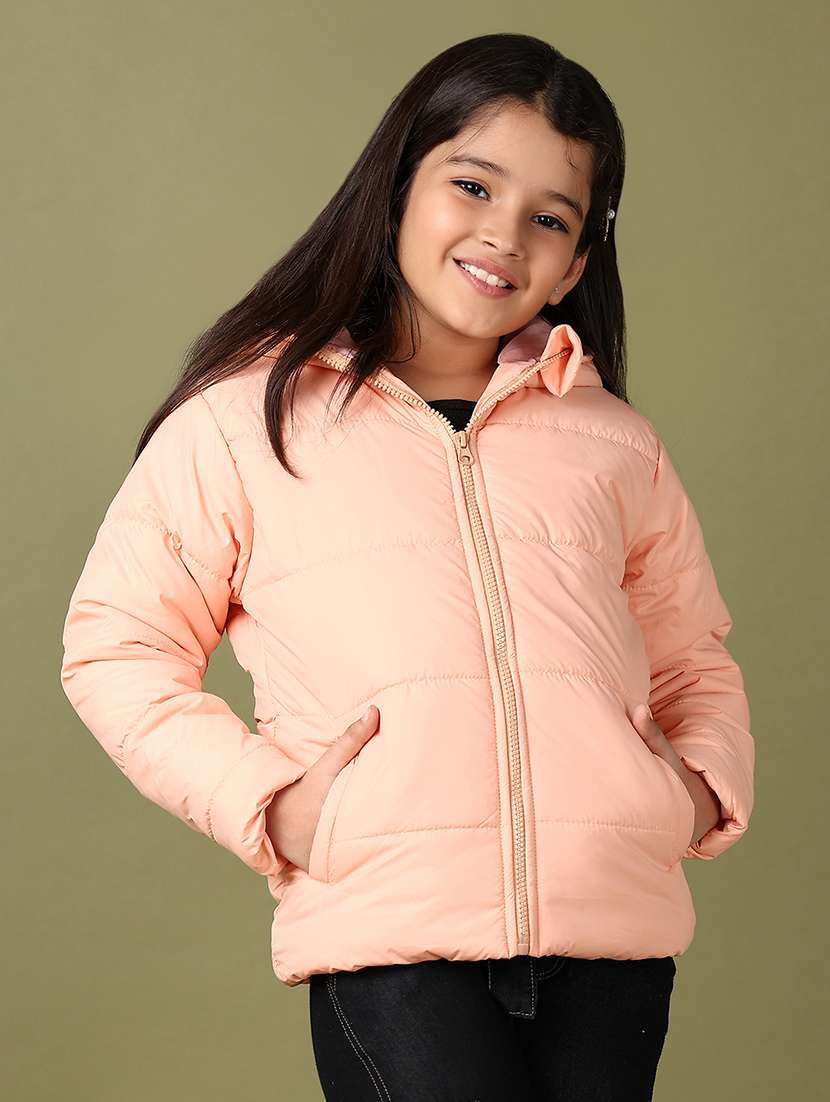 girls solid long sleeve quilted jacket